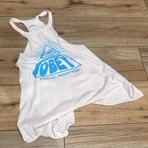 Obey Light Pink Tank with Blue Eye Graphic - Split Open Back